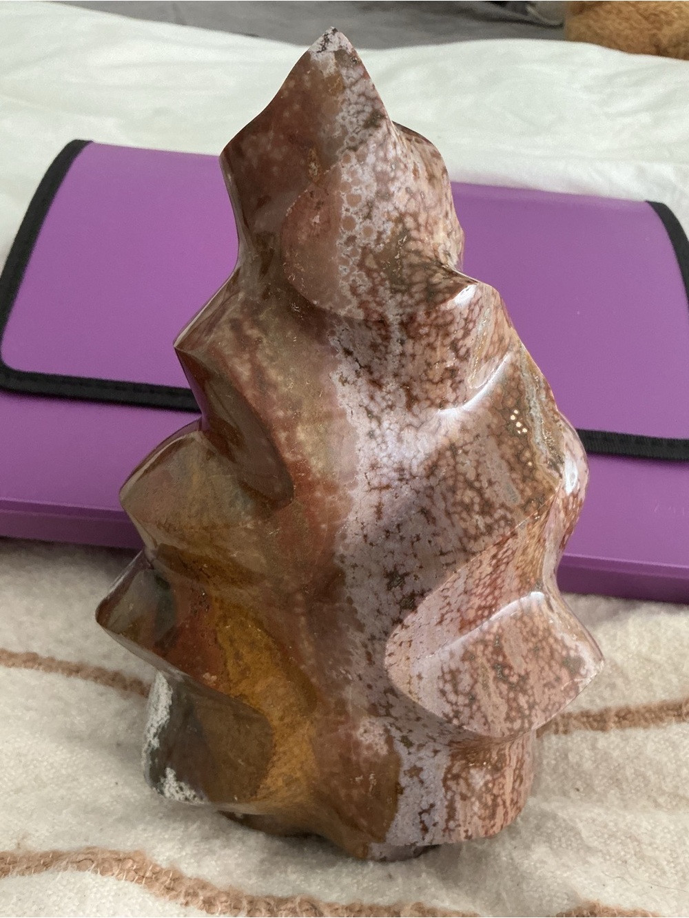 Polished Brown and Cream Decorative Stone Sculpture - OceanJasper Flame “Tree
